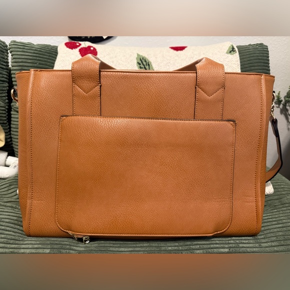 👜🌸Poppy & Peonies Cognac Multitasker Tote! 16" Laptop, Stanley tons of pockets - Picture 10 of 12